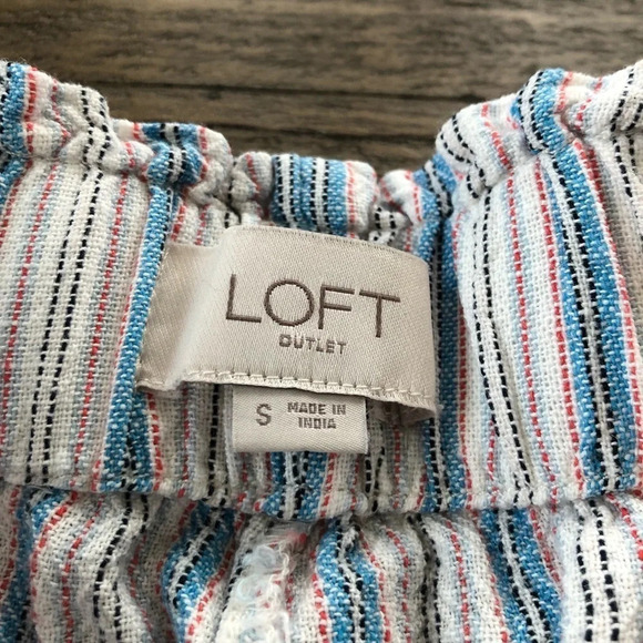 Loft Outlet Size Small Striped Linen Blend Pull On High Rise Shorts Summer Blue - Picture 3 of 8